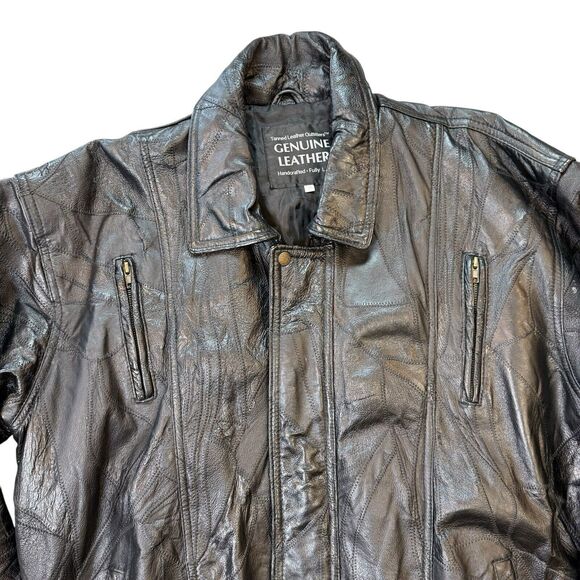 Vintage Tanned Leather Outfitters Black Leather Jacket Mens 3X Patchwork Lined - Picture 2 of 16